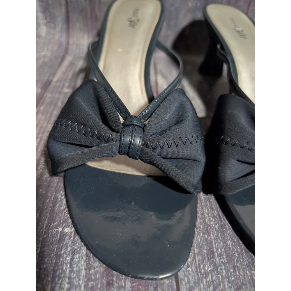 East 5th Navy Blue Strappy Fabric Bow Peep Toe Shoes Size 9M 2.5